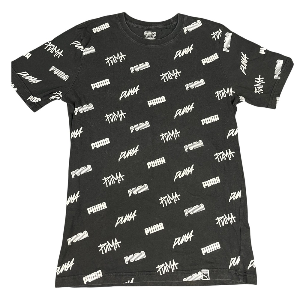 PUMA Adult Men's Short Sleeve Black Graphic‎ Logo Athleticwear  T Shirt